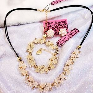 Rose gold Crystal flower white pearl jewelry set